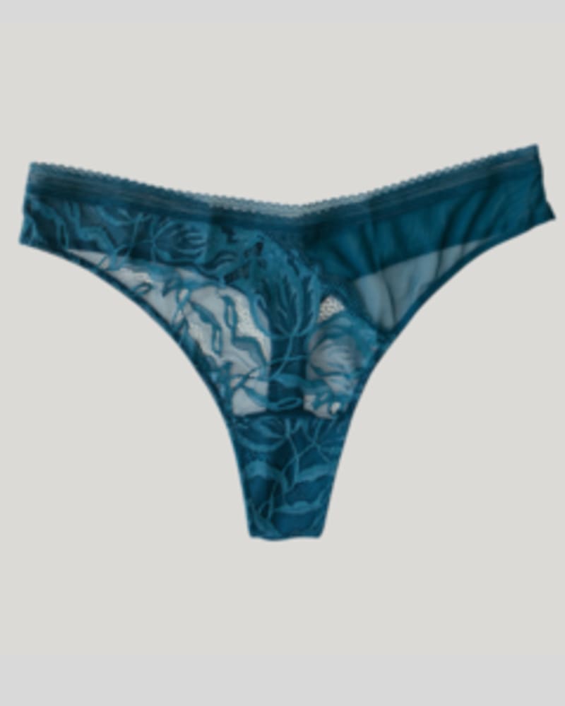 Front of a size XXL Alissa Sheer and Lace Thong in Teal by Underclub. | dia_product_style_image_id:248511